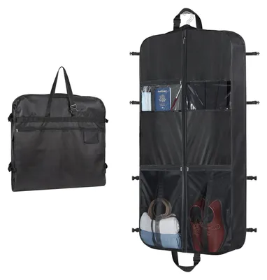 Produktbild von Kleidersack für Herrenanzüge, Anzugtasche mit verstellbaren Tragegriffen, Kleidersack mit Reißverschlussfächern, wasserdichter Kleidersack, Anzughülle, Anzugtasche, schwarz (aktualisierte Version)