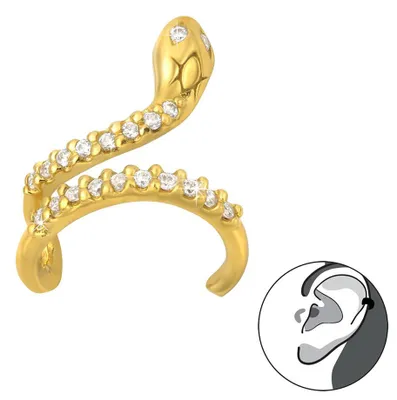 Produktbild von Ohrklemme „Schlange“: Ear Cuff Zirkonia Ohrring gold aus Silber 925