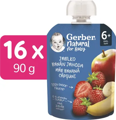 Obrázek produktu pro GERBER Natural kapsička jablko, banán a jahoda 16× 90 g