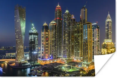 Produktbild von MuchoWow® Poster Dubai Marina leuchtet bei Nacht 180x120 cm - Fotoplakat