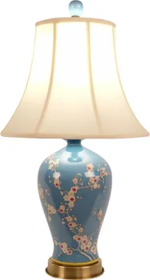Immagine prodotto di Raffinata lampada da tavolo cinese Asianliving in porcellana con paralume dipinto a mano in blu