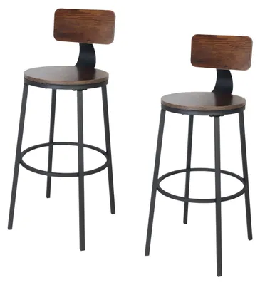 Barhocker Set 2 mit Rückenlehne, Holzoptik/Metall, 99x54x54 cm