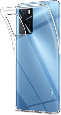 A clear phone case is shown on a blue phone.