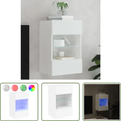 Image de The Living Store Meuble TV mural avec lampes LED Blanc 40x30x60,5 cm
