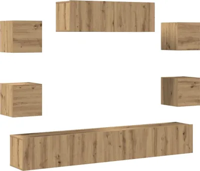 Imagen del producto de vidaXL, juego de 7 piezas para mueble de TV, montaje en pared, estilo artesanal, madera de roble (material compuesto)