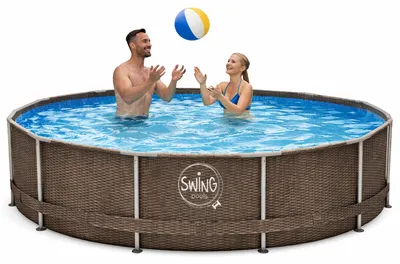 Produktbild von HAF - Swing Frame Pool rund Grau Rattan-Optik (Ø 366 cm, 91 cm tief) - Gartenpool mit 8.300 Liter - Robust, UV-geschützt & korrosionsbeständig