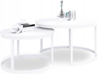 Zdjęcie produktu dla Zestaw Stolików Kawowych 2w1 Salon Industrial Loft Biały+Biały Mat