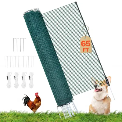 Produktbild von VEVOR Begrenzungszaun 20x1,2 m, Weidezaun aus PE, Mobiler Hundezaun mit Doppelspitzenpfählen & Abspannseilen, Hühnerzaun, Gartenzaun, Campingzaun für Hunde, Hühner, Pflanzen, Außenbereiche