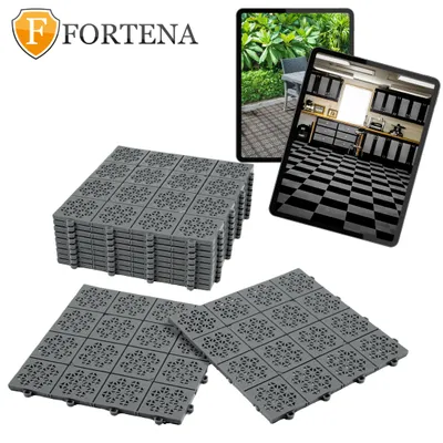 Produktbild von Fortena Recycelte Bodenfliesen Grau 30x30 cm Set (11 Stück) Stoßfest, Frostsicher für Garage