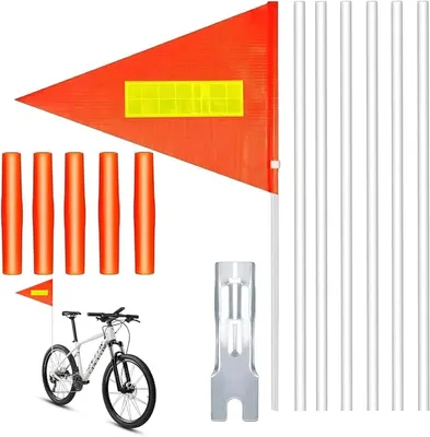 Imagen del producto de Bandera de seguridad para bicicleta Delige, 150 cm, con borla reflectante, bandera ajustable para bicicleta con asta de fibra de vidrio y soporte, bandera de advertencia para bicicleta