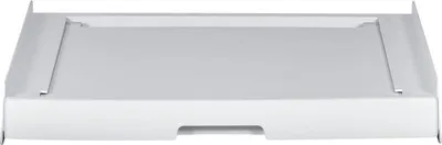 A white washing machine stacking kit.