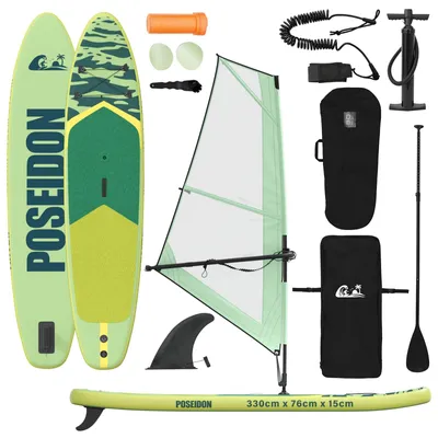 Produktbild von vidaXL Aufblasbares SUP-Board mit Segel POSEIDON 330 x 76 x 15 cm Grün