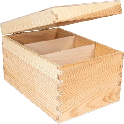 Zdjęcie produktu dla Creative Deco Drewniane Pudełko do Przechowywania | 3 Przegródki | 16 x 24 x 14 cm | Niemalowane | Zdjęcia Listy Płyty CD | Idealne do Przechowywania