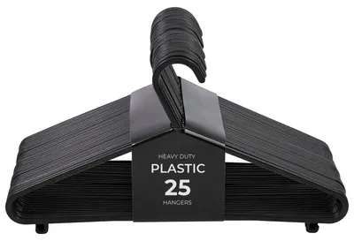 Obrázek produktu pro Věšáky na oblečení, 25 kusů, černý plast, vhodné pro oděvy, s protiskluzovou úpravou