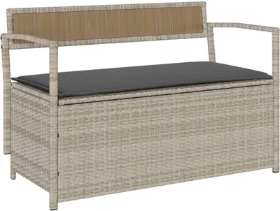 Produktbild von Gartenbank mit Stauraum und Kissen Hellgrau Poly Rattan