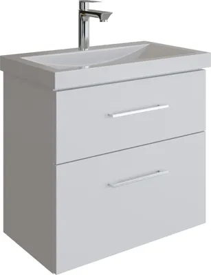 Produktbild von Planetmöbel Waschtischunterschrank 63cm Weiß mit Keramikwaschbecken