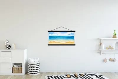 Produktbild von MuchoWow® Textilposter Strand - Meer - Aquarell 90x45 cm mit schwarzem Rahmen - Klemmleisten
