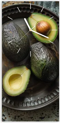 Produktbild von Wanduhr aus Glas mit Motiv Avocados Holzteller- 30 x 60 cm - inkl. Aufhängesystem