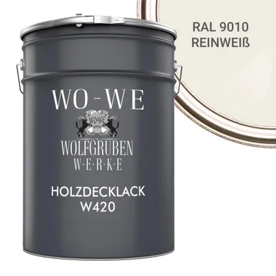 Produktbild von Holzfarbe Holzlack Holzanstrich Holzbeschichtung W420 - Reinweiß RAL 9010 - 10L