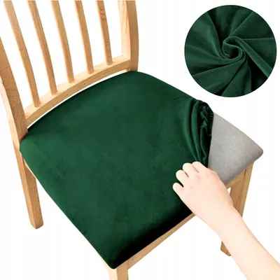Produktbild von Stretch Sitzbezug für Stühle - 40 x 40 cm - Grün Samt - Stuhlkissenbezug - Stuhlbezug für Sitzfläche