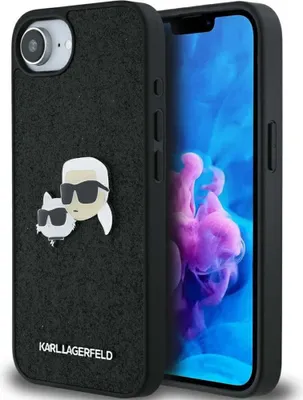 Produktbild von Karl Lagerfeld Fester Glitzer Karl & Choupette Köpfe Metallstift - iPhone 16e Hülle (Schwarz)