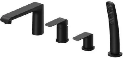 Produktbild von Ravak Flat - Badewannenarmatur für Wannenrand, 4-Loch-Armatur, schwarz matt X070176