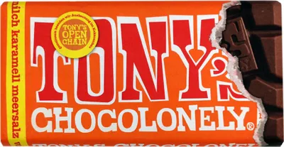 Produktbild von Tony's Chocolonely - Karamell, Meersalz, Vollmilchschokolade 180g