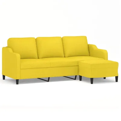 Image de vidaXL Canapé 3 places avec pouf jaune clair 180 cm Tissu