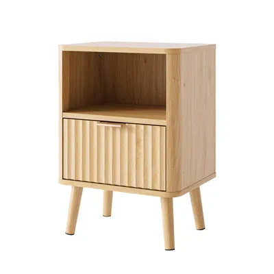 Produktbild von FCH Nachttisch mit Schublade und offenem Fach, Nachtkästchen Gitterdesign, für Schlafzimmer, 40x30x56cm, Eichen