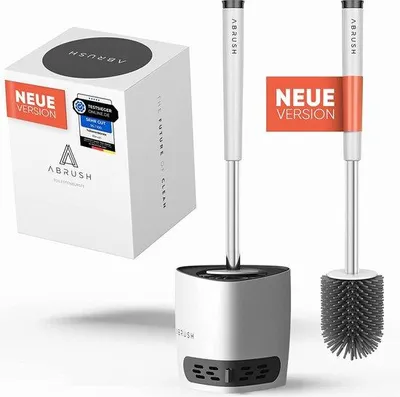 Produktbild von Silikon-Toiletborstel - Premium-Toiletreiniger für sauberes Bad - Toiletständer in Weiß/Grau mit Wandhalterung