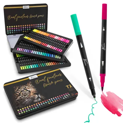 Produktbild von Nassau Fine Art 72-teiliges Set Brushpens und Fineliner - Farben für Erwachsene - Dualtip - Auf Wasserbasis - Flexibler Pinselspitze - Verpackt in einer wunderschönen stabilen Aufbewahrungsbox.