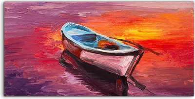 Produktbild von Coloray Glasbild 140x70  Wandbild Glasbilder Gemälde Boot auf dem Meer Kunst