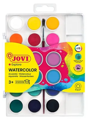 Obrázok produktu pre JOVI vodové farby v pastilkách 22 mm - 18 ks so štetcom
