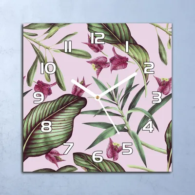 Produktbild von Deko Glasuhr Wanduhr 30x30 Tropische Blumen Quarz Küchenuhr Bürouhr