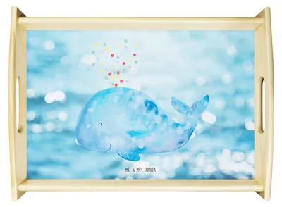 Produktbild von Mr. & Mrs. Panda Tablett Wal Konfetti - Oceanblue - Geschenk, serviertablett aus holz, Meer, Motivation, Holztablett, Kaffee, Abnehmen, Neustart, Geburtstag, Deko
