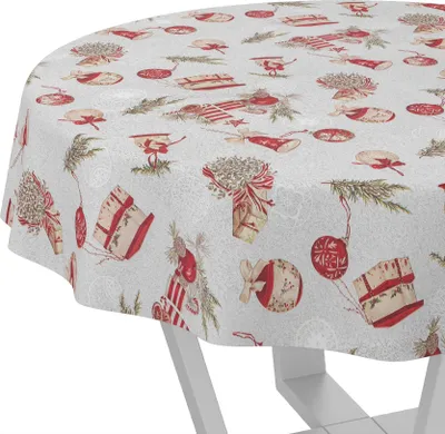 Produktbild von Tischdecke Weihnachten Weihnachtsschmuck Weiß Rot Rund 100cm Schnittkante Wachstuch abwaschbar