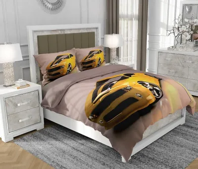 Obrázok produktu pre Obliečky 140x200 cm + 2x70x80 cm, 3-dielna súprava, 100% bavlna (bavlnený satén), zips, auto, žltý - SOVIO | So.0001