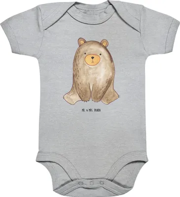 Produktbild von Mr. & Mrs. Panda Strampler Baby Bär sitzend 1. - 3. Monat - Heather Grey - Geschenk, Babybody, Teddy, babykleidung body, Einteiler, Kurzarmbody
