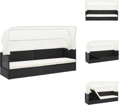 Image de vidaXL Canapé de jardin avec toit solaire noir Poly rotin - Bains de soleil