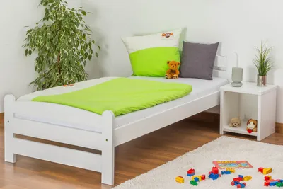 Produktbild von Bettrahmen für Kinder / Kinderbett 90 x 200 cm | Massivholz: Kiefer | Weiß Lackiert