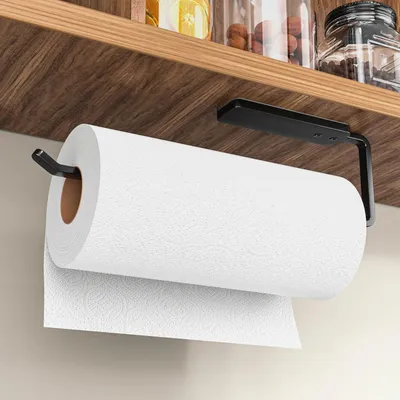 Produktbild von Küchenrollenhalter Ohne Bohren - Küchen Organizer für Küchenrolle, 31 cm Küchenrollenhalter, Selbstklebend, Aluminium, Schwarz
