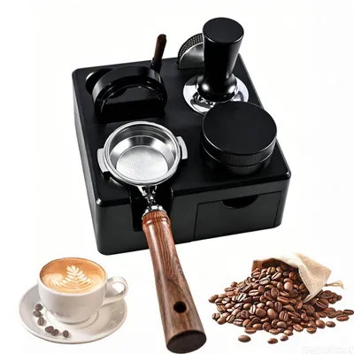 Tamperstation mit Knock Box, ABS, schwarz, für 51-58 mm Tamper