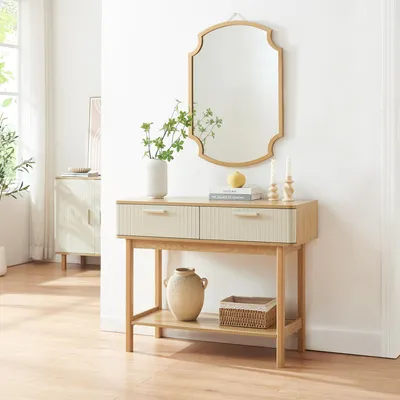Image de Console « Ferrersp » avec 2 tiroirs 100 x 40 x 80 cm aspect chêne / couleur sable