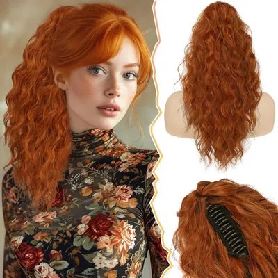 Obrázek produktu pro BARSDAR Příčesek s culíkem Měděný 45cm Přírodní vlnitý syntetický Clip-In příčesek