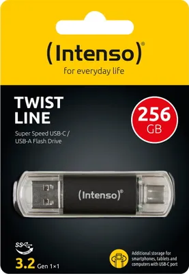 Produktbild von Intenso Twist Line, 256 GB, USB Type-A / USB Type-C, 3.2 Gen 1 (3.1 Gen 1), Kappe, 9 g, Anthrazit