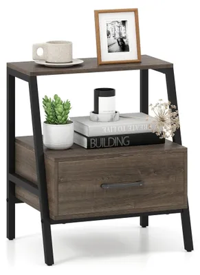 Immagine prodotto di Comodino con cassetto e ripiano, struttura in metallo, 45x35x52,5 cm