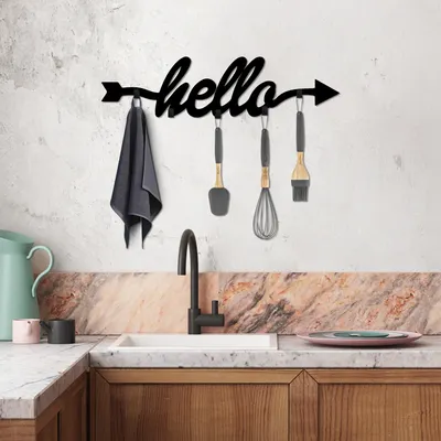 Produktbild von Wallity, Hello, Wandhaken aus Metall, Schwarz, 100 % METALL, 68 x 2 x 22 cm