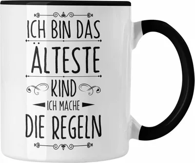 Produktbild von Trendation - Ich Bin Das Älteste Kind Tasse Geschenk Große Schwester Geschwister Bruder Geschenkidee Spruch (Schwarz)