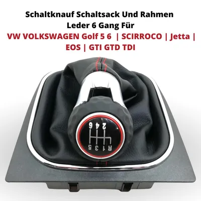 Image de Pommeau de levier de vitesses, soufflet et cadre en cuir, 6 vitesses, pour VW VOLKSWAGEN Golf 5 et 6 | SCIRROCO | Jetta | EOS | GTI GTD TDI