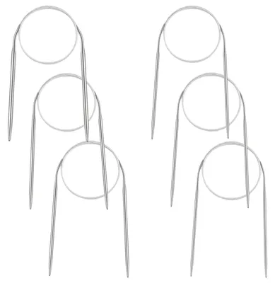Image de Lot de 6 aiguilles à tricoter circulaires en acier inoxydable, d'une longueur de 60 cm, ergonomiques, disponibles dans les diamètres 2,5 mm, 3,0 mm, 3,5 mm, 4,0 mm, 4,5 mm et 5,0 mm ; un ensemble d'aiguilles à tricoter résistantes, idéales pour tricoter avec de la laine et du fil.
